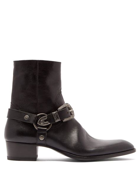 ysl buckle biker boots|Saint Laurent Biork Leather Buckle Biker Boots .